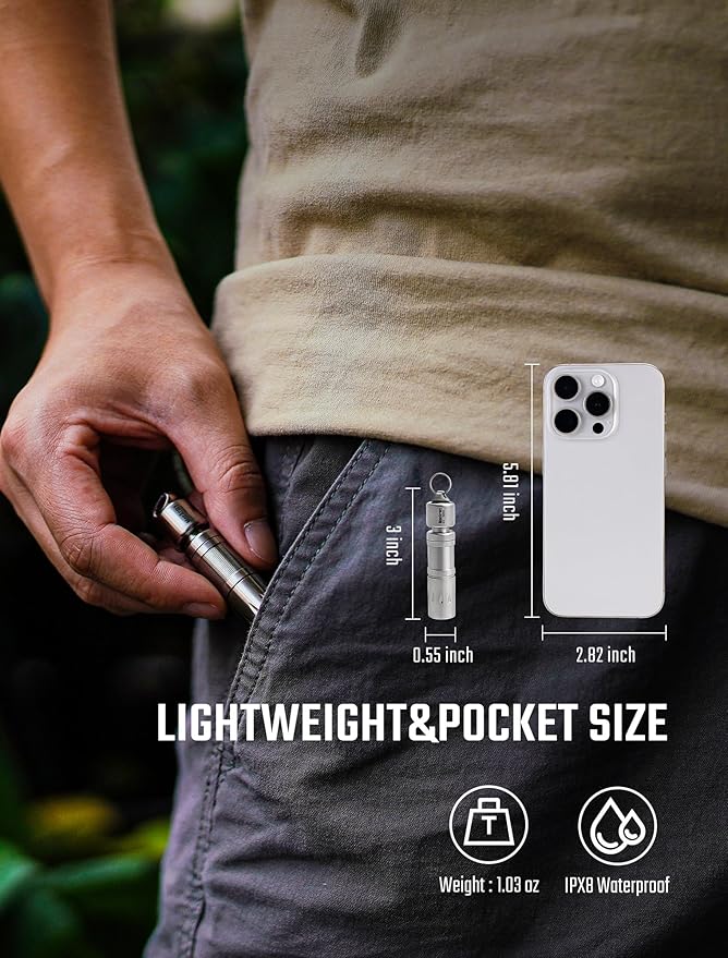 MecArmy Titanium Mini Flashlight Rechargeable, EDC Small Flashlights with Quick Release Tail for Easy Access, Led Pocket Flashlight for Home Camping Outdoors, Christmas Birthday Gifts for Him Her