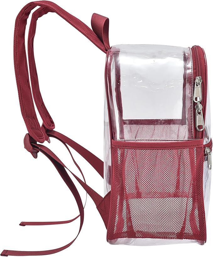 Oraben Clear Backpack for Stadium Events Clear Stadium Backpack 12x6x12 Bag (Enhanced Strap, Rose Red)