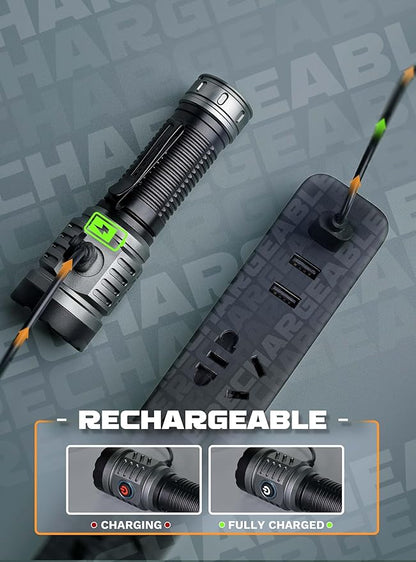Rechargeable Flashlight - 1500 High Lumens, Powerful LED Flashlight with 4 Lighting Modes, Strobe, Handheld Tactical Flashlight with Clip for Emergencies, Camping, Hiking