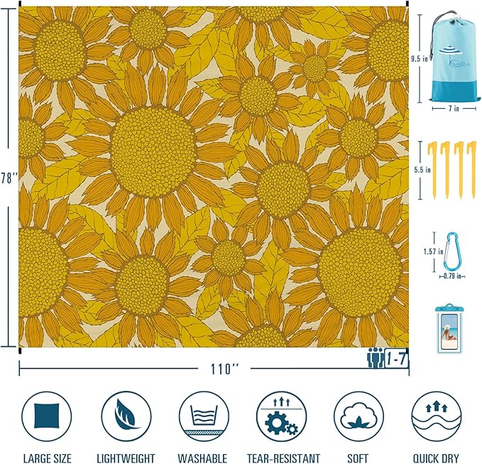 Beach Blanket Sandproof Waterproof 78''×110'' 1-7Adults Oversized,Compact Lightweight Durable Beach Mat for Travel Camping Hiking Picnic Blanket