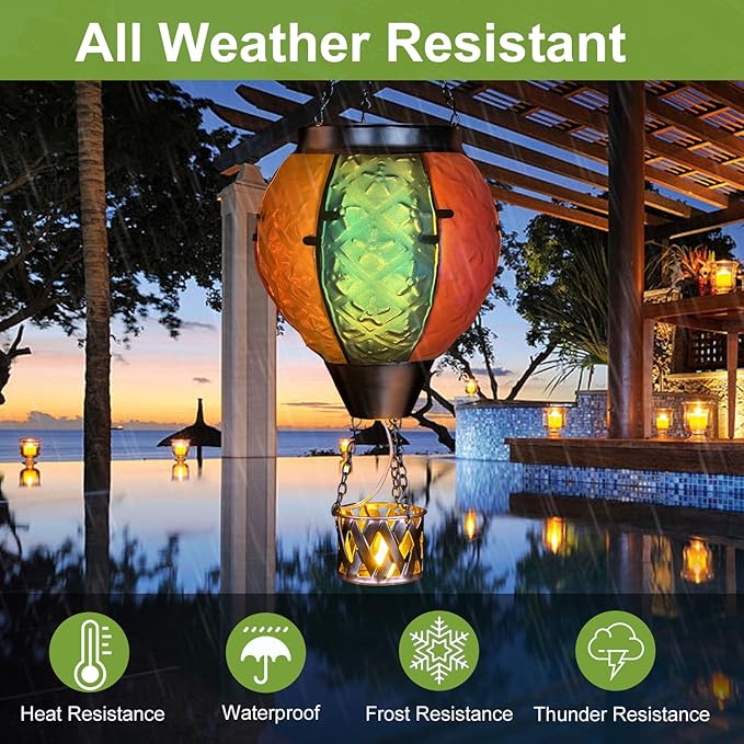 Hot Air Balloon Solar Lantern with Flickering Flame Hanging Solar Lanterns Outdoor Lights Waterproof Lanterns Decorative Garden Patio Yard Party Decor Colorful