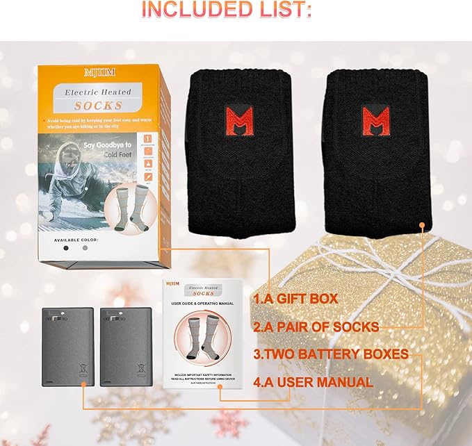 Heated Socks, Battery Heated Socks for Men Women, Electric Heated Socks for Hiking, Skiing, Camping