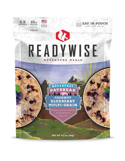 READYWISE - Outdoor Coconut Blueberry Multi-Grain, 2.5 Servings, Pack of 1, Emergency Preparedness, Freeze Dried Food, MRE, Snack Pack, Survival Food, Emergency Food for Backpacking, Camping, and Hiking