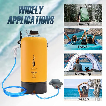 Portable Camping Shower Bag - 10L/2.2 Gallons 20/5 Gallons Solar Shower Water Bag with Foot Pump, Hose and Shower Head - Camp Shower for Camping, Beach, Travel, Outdoor Activities