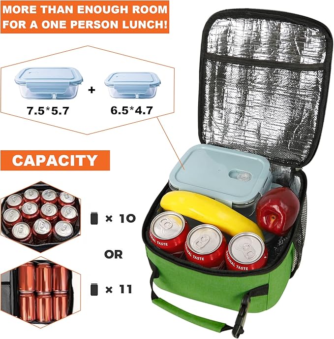 Femuar Lunch Box for Men Women Adults Small Lunch Bag for Office Work Picnic - Reusable Portable Lunchbox, Dark Green