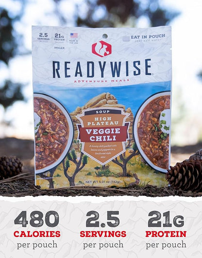 READYWISE - Adventure Meal, Veggie Chili Soup, 2 Servings, Pack of 1, Emergency Preparedness, Freeze Dried Food, MRE, Snack Pack or Emergency Food, Backpacking, Camping, Hiking, and, Survival Food
