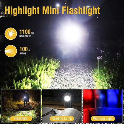 V7 Mini Powerful EDC Flashlight High Lumens 1100LM LED Rechargeable Flashlight with Magnetic and Cilp,Small Pocket Flash Light with Red Blue UV Light for Camping,Underbody Repair(Black)