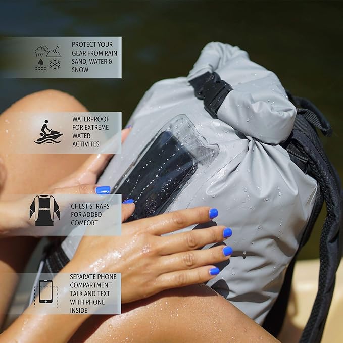 geckobrands Hydroner 20L Waterproof Dry Bag Backpack, Mahi geckoflage - Lightweight Travel Bag with Clear Phone Pouch