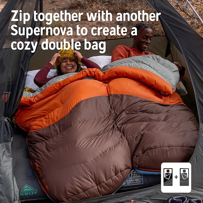 Kelty Supernova Down Sleeping Bag, Compact + Lightweight, Roomy Shape for All Body Types and Sleep Positions, Recycled Shell Fabrics