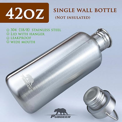 Canteen 42oz Single Wall Water Bottle with 24oz Nested Camping Cup and Carrier Bag, Stainless Steel, Bushcraft Gear, Wide Mouth Water Bottle, Survival Gear, Water Boiler, Self Reliance