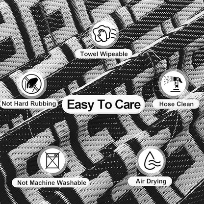 OutdoorLines Outdoor Plastic Area Rugs for Patio 5x8 ft - Reversible Outside Carpet, Stain & UV Resistant RV Mats, Straw Rug for Camping, Deck Garden, Porch and Balcony, Geometry Black & Light Grey