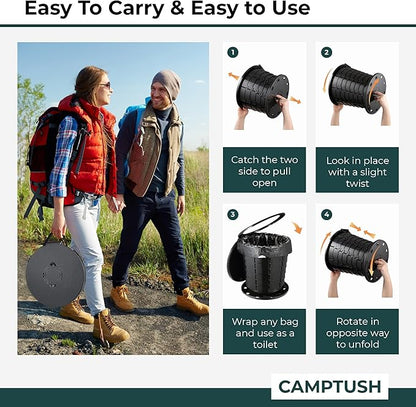 Retractable Portable Toilet for Camping - Large & Height Adjustable - Foldable Camping Toilet for Hiking/Travel | Portable Potty for Adults, Kids and Outdoor Car Camp
