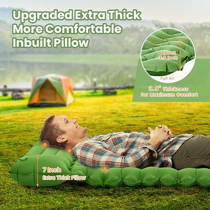ropoda Extra Thickness 3.9'' Inflatable Sleeping Pad for Camping with Pillow, Built-in Foot Pump, 77''*27'' Sleeping Mat with Carry Bag, Ultralight & Compact Camping Mattress for Hiking, Camping Pad