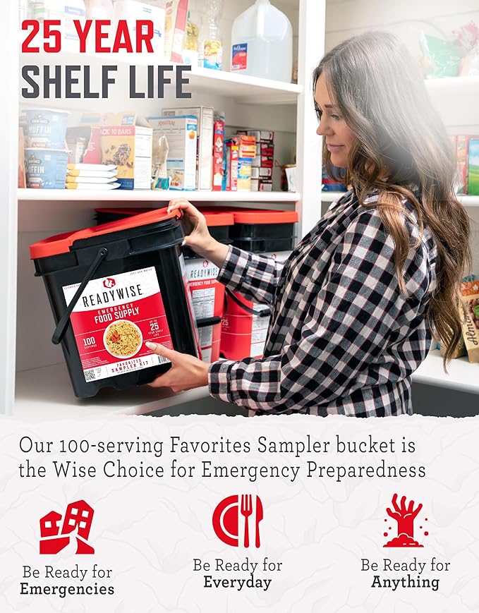 READYWISE -Favorites Sample Kit, 100 Servings, MRE, Emergency Food Supply, Premade, Freeze Dried Food, Survival Meal, Hiking, Adventure & Camping Essentials, Emergency Preparedness, 25-Year Shelf Life