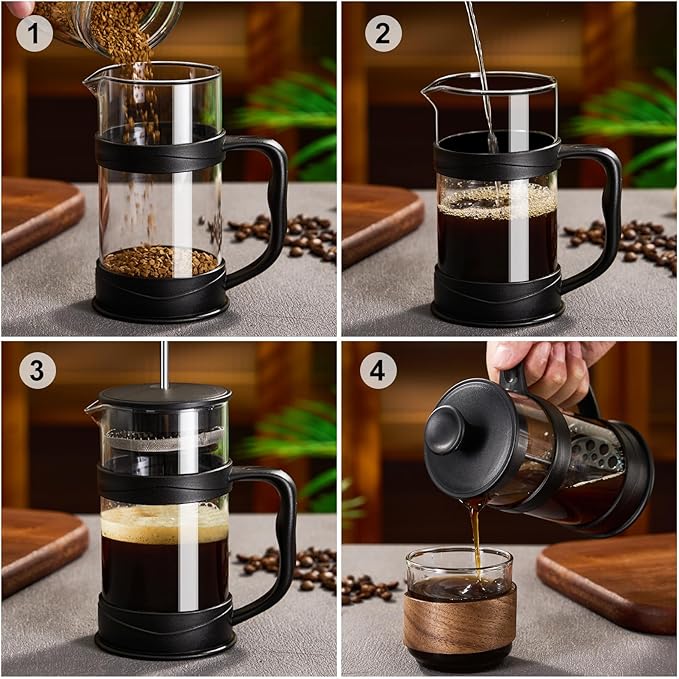 French Press Coffee Maker, Coffee Press of 18/8 Stainless Steel Filter 11.8 OZ, Mini Camping French Press for Travel& Home Gift(Black)