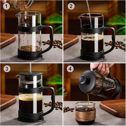 French Press Coffee Maker, Coffee Press of 18/8 Stainless Steel Filter 11.8 OZ, Mini Camping French Press for Travel& Home Gift(Black)