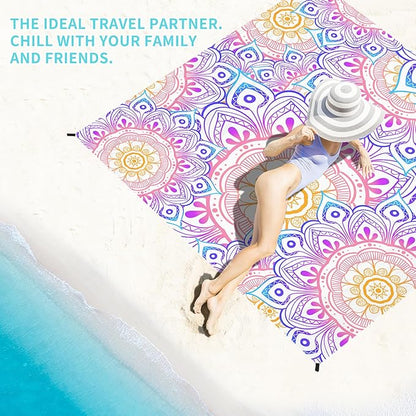 BYDOLL Beach Blanket 78''×81'' 1-4 Adults Waterproof Sandproof Oversized Lightweight Beach Blanket Large Picnic Mat Beach Blanket for Beach Travel Camping Hiking Picnic