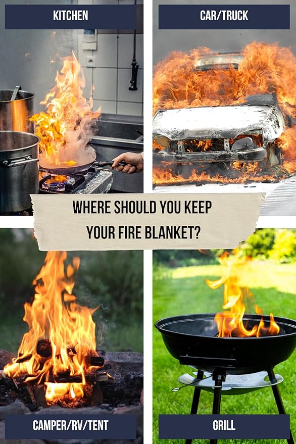 2 Pack Emergency Fire Blanket - Fire-Resistant Safety Blankets for Kitchen, Home, Car, Camping Use - Compact Fire Extinguisher Blanket for Smothering Flames