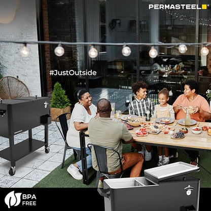 Permasteel Party Cooler with Removable Basin, Spacious 80-Qt Capacity, Rolling Ice Chest for Indoor and Outdoor Entertainment Black + Bonus Cover