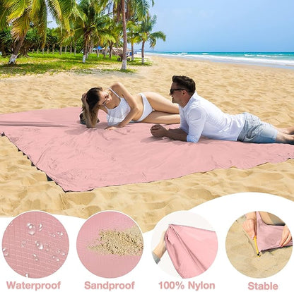 BYDOLL Nylon Beach Blanket Waterproof Sandproof Oversized 7'x7' Suits 1-5 Adults Sand Free Extra Large Blanket Lightweight Soft Picnic Mat for Beach Travel Camping