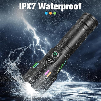 Rechargeable Flashlight, LED 120000 Lumens, Tactical Flashlight with Zoomable, 5 Modes, Power Indicator, IPX7 Waterproof, Super Bright Flashlight for Camping, Hiking, Emergency, Home