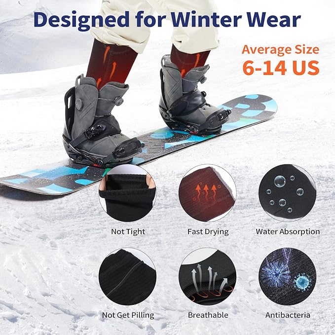 2023 Heated Socks for Men Women, 5V 5000mAh Thermostatic Control Rechargeable Battery Powered Heated Socks Women, Warm Electric Socks for Indoor Outdoor Riding Camping Hiking Hunting Skiing (6-14US)