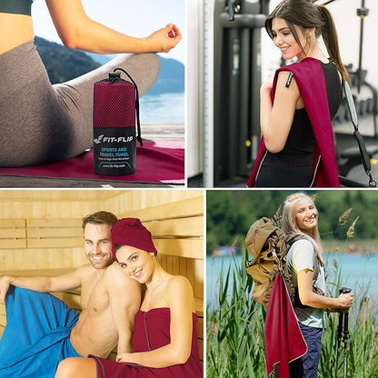 Fit-Flip Travel Towel - Compact & Ultra Soft Microfiber Camping Towel - Quick Dry Towel - Super Absorbent & Lightweight for Sports, Beach, Gym, Backpacking, Hiking and Yoga