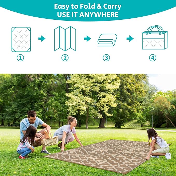 HEBE Outdoor Rug 8'x10' for Patios Waterproof Clearance Reversible Patio Mat Plastic Straw Rug RV Camping Mat Outside Area Rug Carpet for Camping RV,Porch,Deck,Balcony,Camper,Backyard