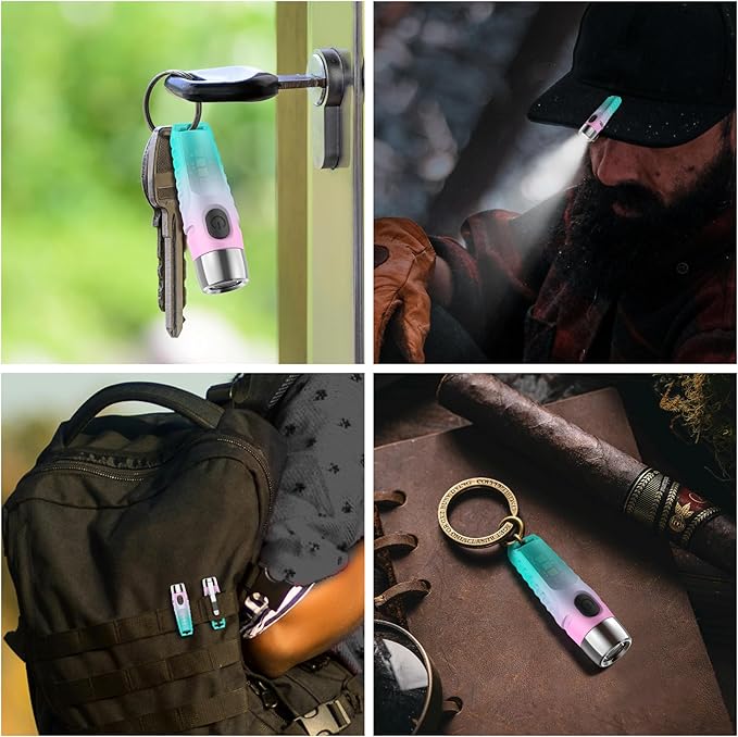 S12Plus Keychain Flashlight，610 High Lumen EDC Pocket Flashlight,USB C Rechargeable Mini LED Flashlight,Small Flashlight for Everyday use, Backpacking, Camping(Gradient Sky Blue)