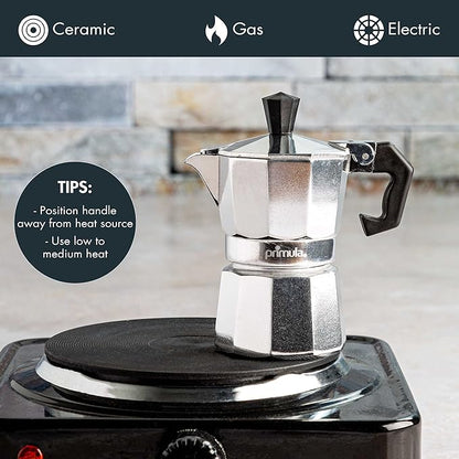 Primula Classic Stovetop Espresso and Coffee Maker, Moka Pot for Italian and Cuban Café Brewing, Greca Coffee Maker, Cafeteras, 1 Espresso Cup, Silver