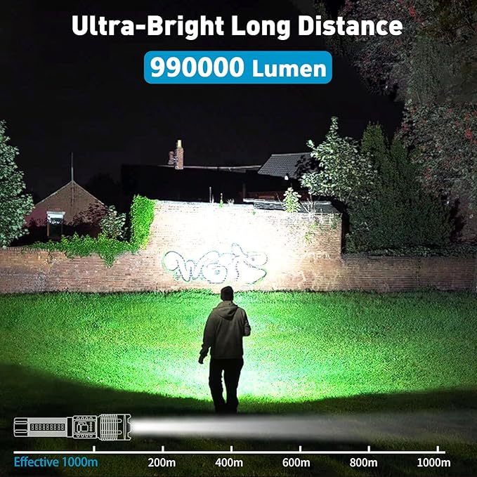 Rechargeable Flashlights High Lumens 2 Pack, 990000 Lumen Bright LED Flashlight with 7 Lighting Modes, IPX7 Waterproof Powerful Handheld Flash Light for Home Camping Emergency