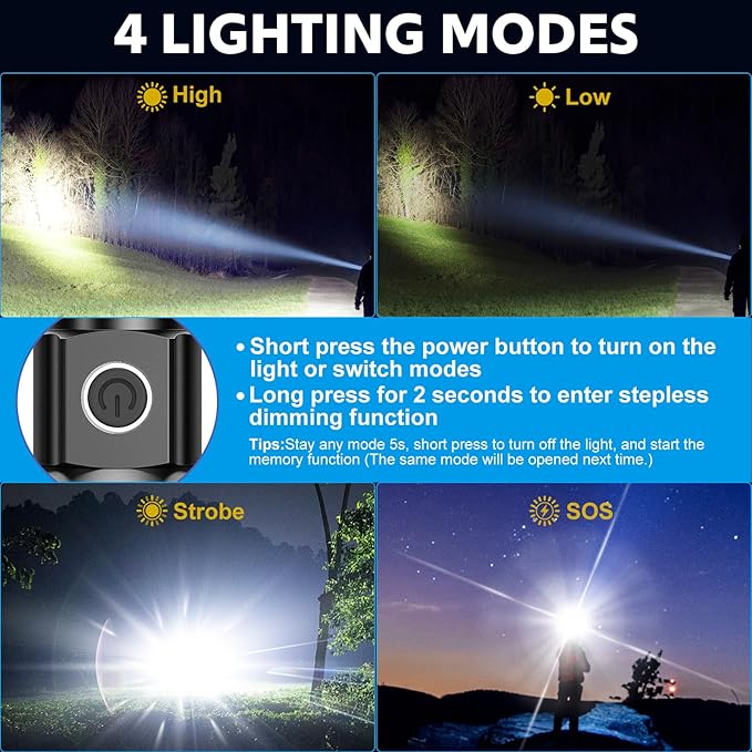 Flashlights High Lumens Rechargeable 20,000LM Super Bright LED Flashlight with Dimmable, Zoomable Beam Tactical Flash Lights, 6Modes Small Powerful Waterproof Flashlight for Camping Emergencies Home