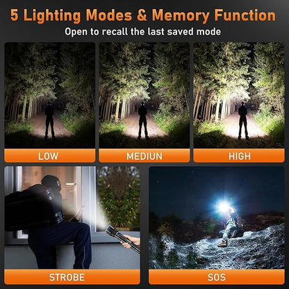Rechargeable LED Flashlights High Lumens, 220000 Lumens Super Bright Flashlight with 5 Modes,IPX7 Watarproof, Powerful Handheld Flash Light for Home Camping Emergency(2 Pack)