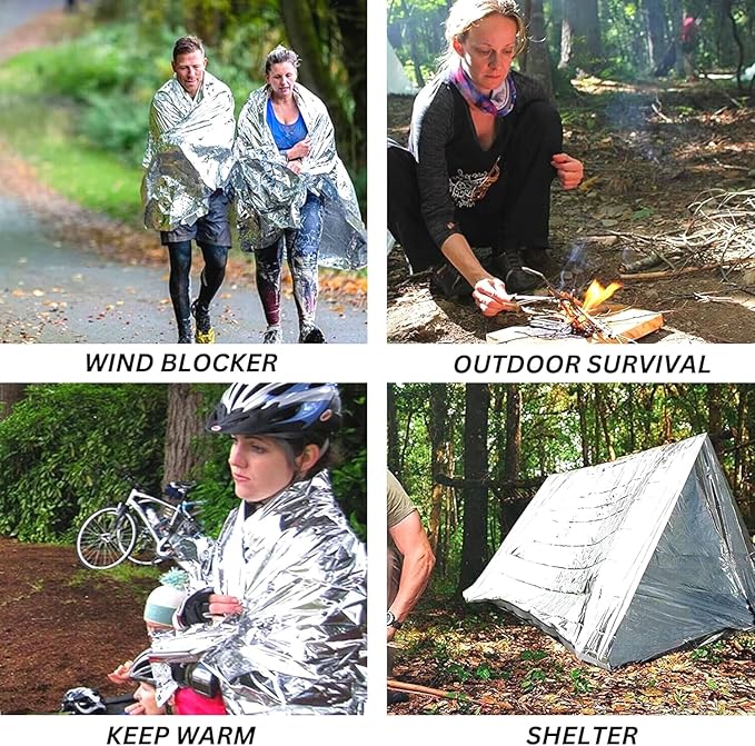 Emergency Blankets for Survival - Disaster Preparedness Prepping Supplies - Space Blanket (2 Pack) - 80" x 40" Retains up to 90% of Body Heat - Mylar Blankets for Camping & Outdoors by HealthyLine