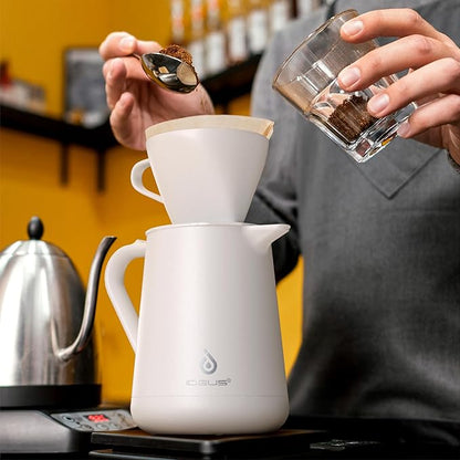 Ideus Insulated Pour Over Coffee Maker Set 20oz, Stainless Steel Coffee Pot Pour Over Set Camp Coffee Carafe BPA-Free with Dripper and Tea Infuser for Home, Office & Camping (White)