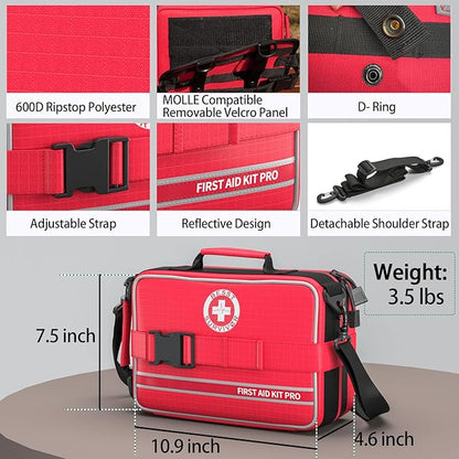Comprehensive First Aid Kits, Premium Trauma Kit with Labeled Compartments for Home, Car, Travel, Camping, Vehicle, School, Tear-Resistant Medical Kit for Sports & Emergency Needs