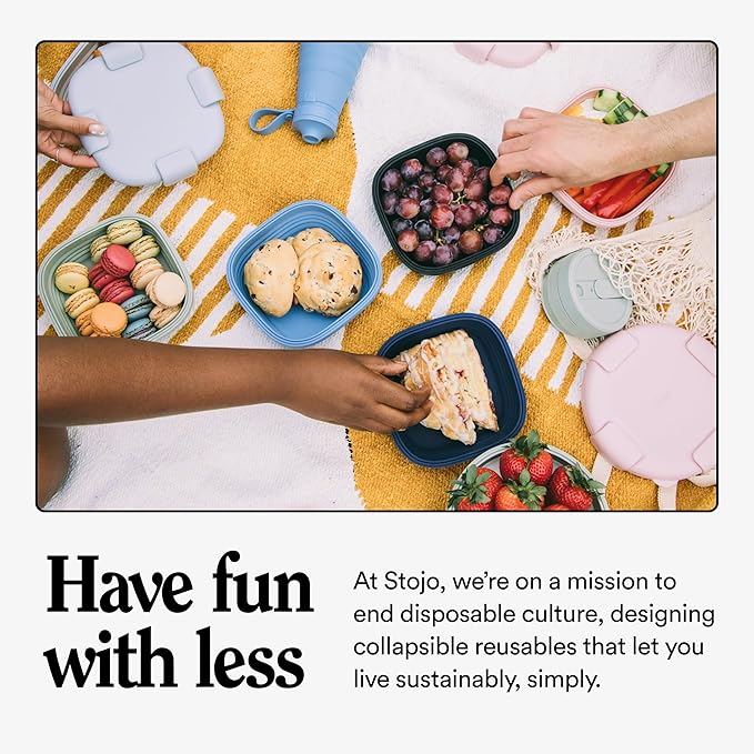 STOJO Collapsible Bowl 5 Set - Translucent Carnation, 36oz - Reusable Silicone Bowl for Hot and Cold Food - Perfect for Travel, Meal Prep, To-Go Lunch, Camping & Hiking - Microwave & Dishwasher Safe