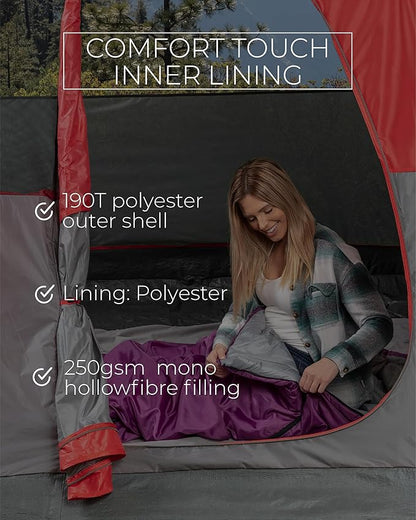 Highlander Sleephaven XL Adult Wide Tall Lightweight 2 Season Sleeping Bag Curved Pod Design - Perfect for Camping, Hiking and Backpacking