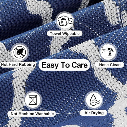 OutdoorLines Outdoor Plastic Area Rugs for Patio 5x8 ft - Reversible Outside Carpet, Stain & UV Resistant RV Mats, Straw Rug for Camping, Deck Garden, Porch and Balcony, Moroccan Navy & Light Grey