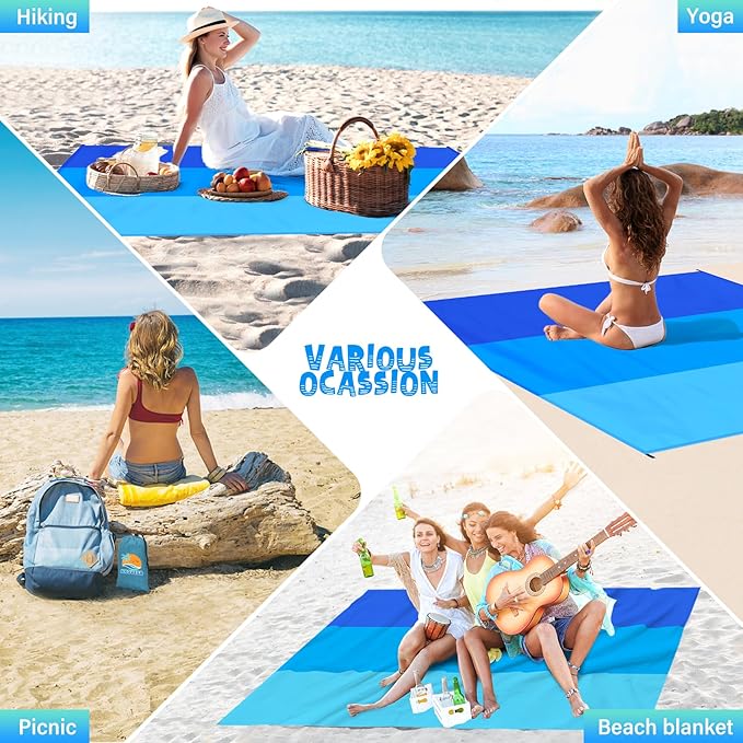 Beach Blanket Waterproof Sandproof 1-8 Adult Oversized 9'×10' Lightweight Durable Compact Sand Free Beach Mat for Travel Camping Hiking Picnic Blanket