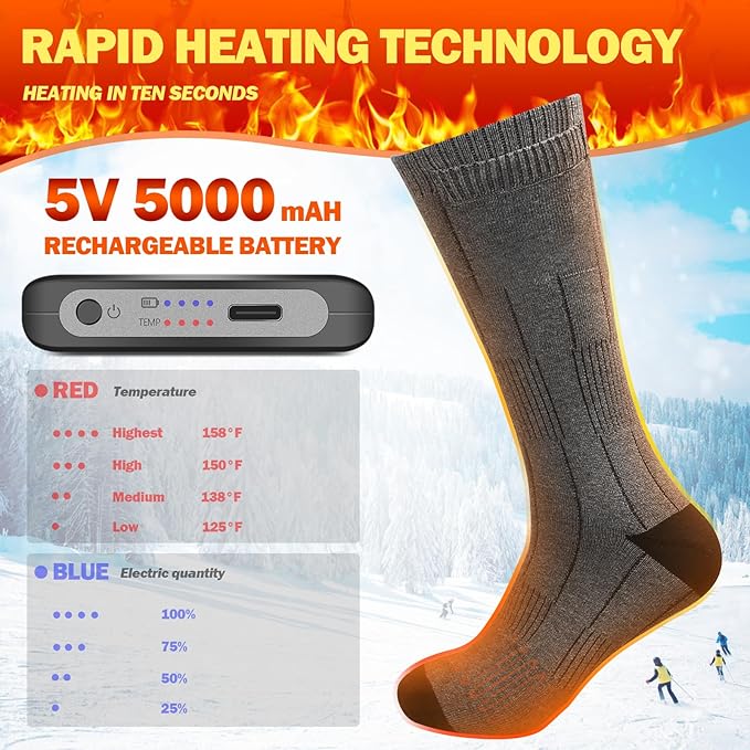Heated Socks for Men/Women - 5V 5000mAh Battery Powered, Perfect for Outdoor Riding, Camping, Hiking, Motorcycling, and Skiing