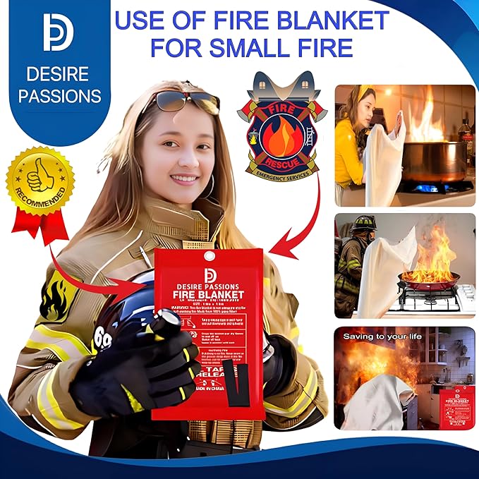 “Emergency Fire Blanket - Fire Suppression Blanket for Home, Kitchen, Garage, Camping, School & Office -Flame Retardant -40”x40” for Quick Smothering & Fire Safety (Pack of 4)