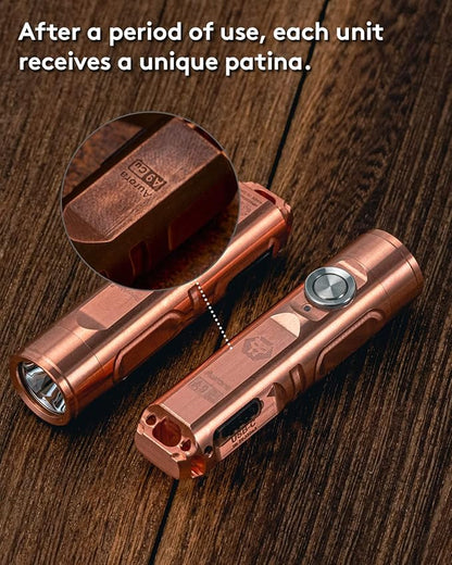 RovyVon Aurora A9 Pro G4 Copper Keychain Flashlights, Max 650 High Lumens Super Bright with EDC Pocket-Sized,USB C Rechargeable, Momentary On, Lock Mode, Gift for Outdoor
