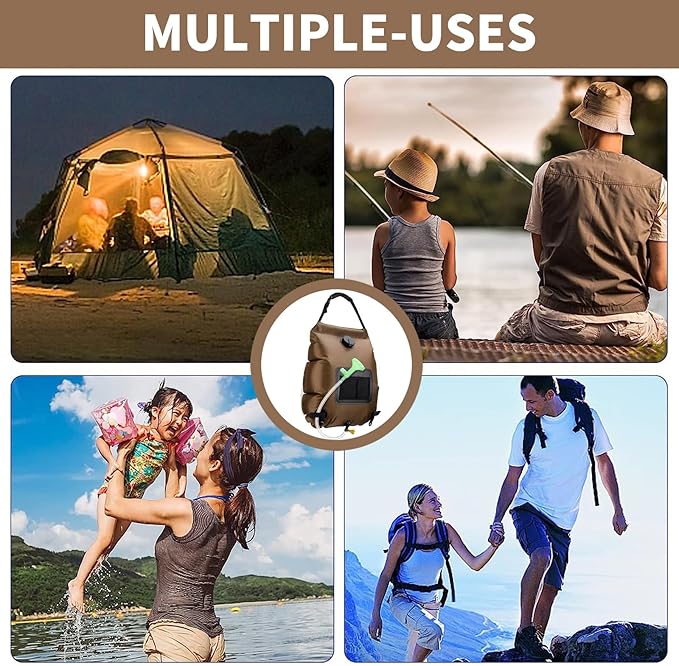 Solar Shower Bag, Solar Heating Camping Shower Bag, 5Gal(20L) Portable Camping Shower Bag, with Removable Hose and On-Off Switchable Shower Head, for Outdoor Traveling/Climbing/Hiking/Beach/Swimming