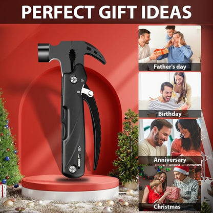 Hammer Multitool, Camping Hammer Tool Camping Essentials Gear Survival Multitool with Knife Hammer Pliers Saw Bottle Can Opener Screwdriver Cool Gadgets Gifts for Men, Dad