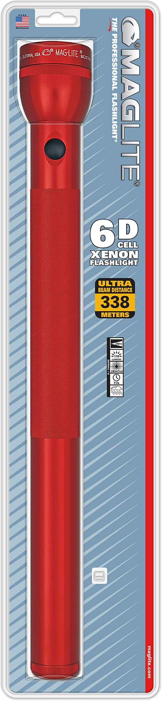 Maglite Heavy-Duty Incandescent 6-Cell D Flashlight, Red