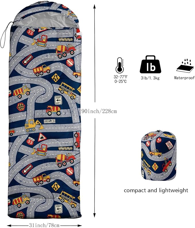 Kids Sleeping Bag for Boys and Girls,Monster Alien Print-Lightweight Warm Portable Outdoor Indoor-Waterproof Cold Weather Resistant Sleeping Bag for Camping Hiking
