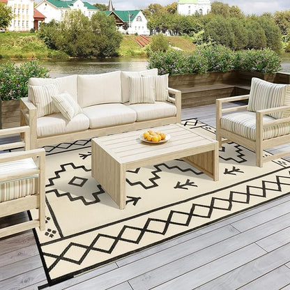 Uphome Outdoor Plastic Straw Rug 6x9 ft, Reversible Waterproof Outdoor Rug Carpet, Tan Boho Patio Rug, RV Camping Rug for Outside, Indoor Outdoor Area Rug for Backyard Deck Balcony Picnic, 6'x9'