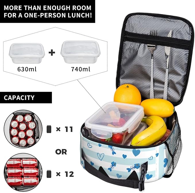 Black Cat Lunch Box Reusable Insulated Lunch Bag Thermal Cooler Tote For Boys Girls Teen School Men Women Picnic Travel Hiking
