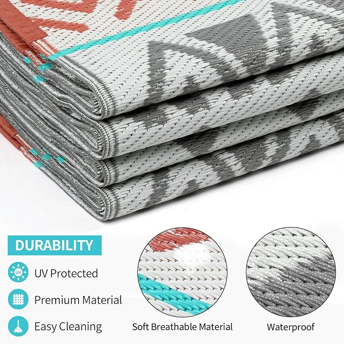 Outdoor Rugs Patio Camping Waterproof - 6x9 Plastic Straw Patio Rug Portable for Campers, Outside RVs Mat, Outdoor Area Carpet for Patios Clearance, Backyard Porch, Balcony, Picnic